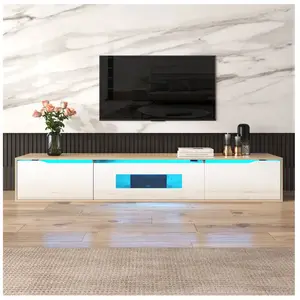 DREAMMESPACE Meuble TV haute brillance, 180x30x35cm, couleurs assorties noir et blanc, avec éclairage LED à changement de couleur, blanc pas cher