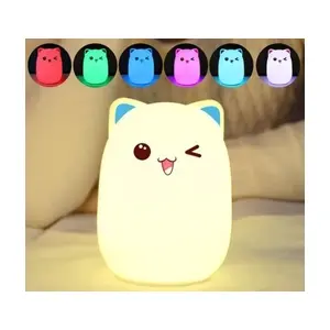 Comparateur de prix : Chat coloré LED veilleuse RGB télécommande silicone USB lampe de cheve...