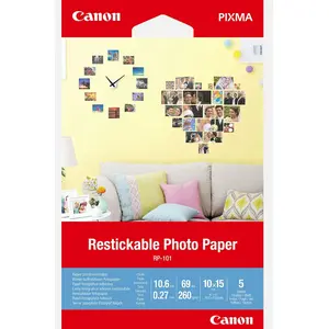 Comparateur de prix : Canon Papier photo autocollant repositionnable RP-101 A6 - 5 Feuilles - 260g/m²