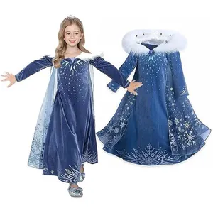 Robe de Princesse Elsa FONGWAN Cosplay Déguisements Partie - Bleu 110c...
