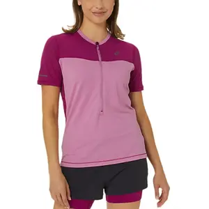 T-shirt ASICS Fujitrail Half Zip manche courte rose femme - S pas cher