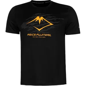 Maillot manches courtes asics fujitrail logo noir orange homme pas cher