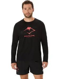 T-shirt Manches Longues Asics Fujitrail Logo LS Noir Rouge, Taille M pas cher