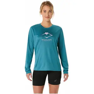 T-shirt ASICS Fujitrail Logo manches longues bleu rose femme - L pas cher