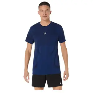 T-shirt ASICS Road Seamless manches courtes bleu marine - S pas cher