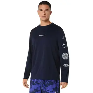 T-shirt ASICS Fujitrail Logo manches longues bleu nuit - S pas cher
