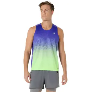ASICS Road Fade Maillot de course Hommes-bleu, vert, Taille L pas cher