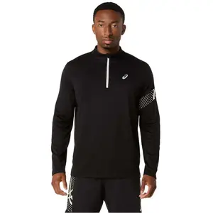 T-shirt ASICS Icon demi-zip manches longues noir blanc - S pas cher