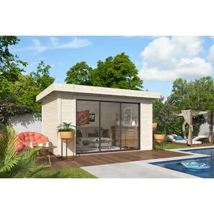 White Wood Abri / Studio de jardin Lydia en bois naturel ép.28 mm surface totale 15m²