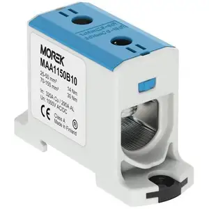 Bloc de jonction alu cuivre bleu (neutre) 25 à 150mm² 1000V ac/dc - Rail din Morek pas cher