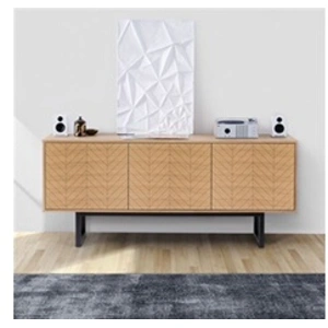 Comparateur de prix : Hellin Buffet bas scandinave en bois 3 portes et piétement métallique noir - kalmar
