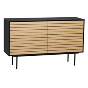 Comparateur de prix : Non communiqué Commode Design Stripe 6D 140cm Chêne & Noir