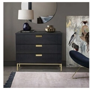 Comparateur de prix : Maison et Styles Commode 3 tiroirs 91x36x75 cm anthracite et doré - LOUNIS