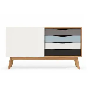 Paris Prix Buffet 4 tiroirs & 1 porte "Avon" 128cm Chêne & Bleu pas cher