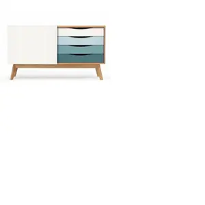 Paris Prix Buffet 4 tiroirs & 1 porte "Avon" 128cm Chêne & Turquoise pas cher