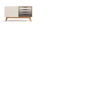 Paris Prix Buffet 4 tiroirs & 1 porte "Avon" 128cm Chêne & Gris pas cher