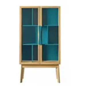 Paris Prix Vitrine scandinave colorée en bois 2 portes vitrées 2 tablettes - AVALON pas cher