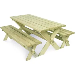 EKJU Table de Pique-nique avec 2 Bancs en Bois Emeline Bois pas cher
