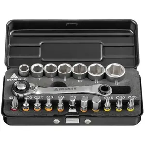 Comparateur de prix : Granite Duet Kit d'outils à cliquet avec embout hexagonal et douille, incluant une clé à cliquet double tête, une tige d'extension, 7 douilles et 11 embouts de précision (Noir)