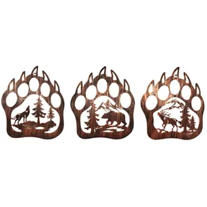 XPG ADATA HUBLEVEL Lot de 3 décorations murales en Forme d'ours Décoration d'intérieur Décoration d'ours en métal avec pin de Montagne Rustique Cabine de Chasse Décoration d'ours pas cher