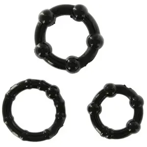 Ensemble de Trois Anneaux Pénis Silicone Ajustables - Noir pas cher