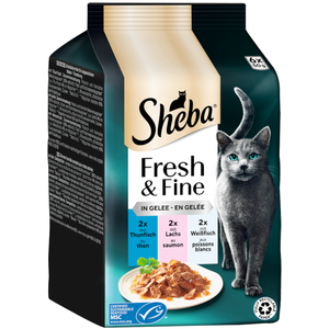 6x50g Fresh & Fine, thon saumon et poisson blanc en gelée Sheba pâtée ... pas cher