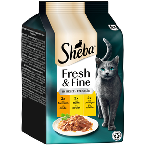 6x50g Fresh & Fine, dinde poulet volaille en gelée Sheba pâtée pour ch... pas cher