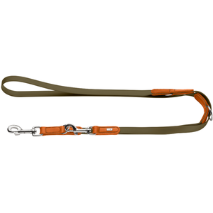 HUNTER laisse réglable Wolmar BioThane® x cuir, kaki/orange 200cm de long, 19mm de large pour chienVendu parzooplus
