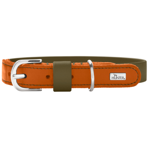 HUNTER collier Wolmar BioThane® x cuirkhaki/orange Gr. S-M : 50cm de long, 24mm de large chienVendu parzooplus