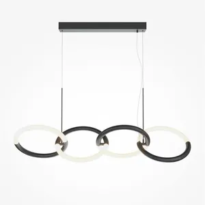 Comparateur de prix : MAYTONI Lampe LED suspendue, anneaux métalliques, noir, 4 flammes