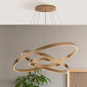 Maytoni suspension LED Rim, 3 lampes, couleur laiton, 3000K pas cher