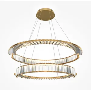 Suspension deux étages en métal doré et verre 80,5x147,6cm Krone - May...