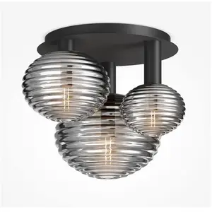 Comparateur de prix : Maytoni plafonnier Reels, 3 lampes, noir / fumé, verre