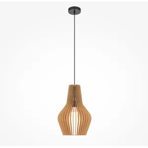 Maytoni Suspension abat-jour en contraplaqué et métal noir 30cm Roots - Mayton... pas cher