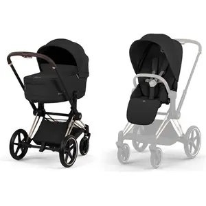Duo PRIAM 2026 Poussette tout-terrain avec nacelle pliable et Châssis Rose Gold Sepia Black
