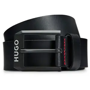 HUGO Hommes Gelio-B Sz40 Ceinture en cuir avec boucle noir mat à logo