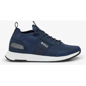 Comparateur de prix : BOSS Hommes Titanium Runn Baskets à Tige en Maille avec Logos et Finitions en Cuir suédé