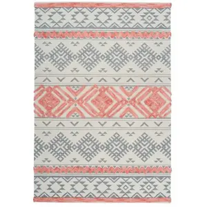 Comparateur de prix : Paris Prix Tapis Jacquard à Poils Courts Ethnie Gris & Orange 120 x 170 cm