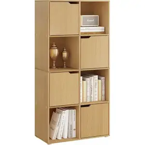 Comparateur de prix : WOLTU Bibliothèque en bois d'ingénierie,meuble de rangement avec 8 cubes de rangement,4 porteschêne clair