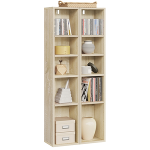 WOLTU Lot de 2 étagères cubiques,bibliothèque haute et étroite à 10 compartiments,support dvd,chêne clair pas cher