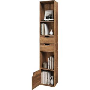 WOLTU Bibliothèque étagère colonne,avec 5 compartiments,2 tiroirs et 1 casier,bois artificiel,chêne brun pas cher