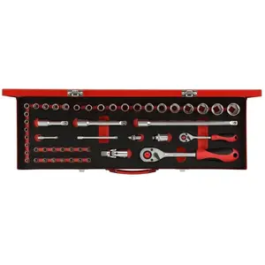 Comparateur de prix : Coffret de douilles GEDORE - Composition de douilles 1/4" + 1/2", 49 pièces en acier