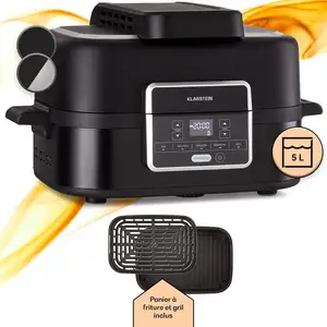 KLARSTEIN Friteuse à air chaud 1500W Grill 5 programmes Air fryer Noir pas cher