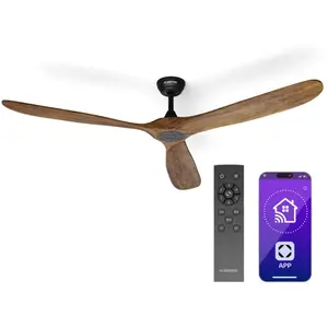 Comparateur de prix : KLARSTEIN Ventilateur Plafond Bois Silencieux avec Télécommande, Ventilateur Plafond Smart 178 cm, 6 Vitesses, Fonction Été/Hiver, IoT Connecté, Économe en