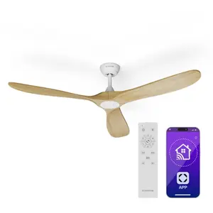 Comparateur de prix : Klarstein - Ventilateur Plafond Bois Silencieux avec Télécommande, Ventilateur Plafond Smart 152 cm, 6 Vitesses, Fonction Été/Hiver, IoT Connecté,