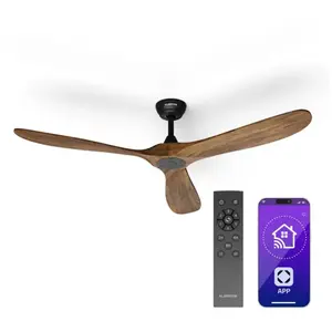 Comparateur de prix : KLARSTEIN Ventilateur Plafond Bois Silencieux avec Télécommande, Ventilateur Plafond Smart 152 cm, 6 Vitesses, Fonction Été/Hiver, IoT Connecté, Économe en
