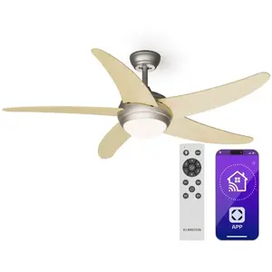 Comparateur de prix : KLARSTEIN Ventilateur de Plafond Bolero 2 en 1 132 cm luminaire 55 W télécommande contrôle par application Biege