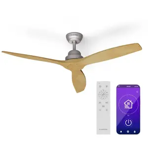 Comparateur de prix : KLARSTEIN Ventilateur de Plafond Santa Elena 52 9.060 m³/h Pales en bois véritable 6 vitesses Télécommande Bois nature