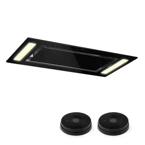 Comparateur de prix : KLARSTEIN Remy Set hotte aspirante 90cm 230W 620 m³/h noire + 2 filtres recyclag