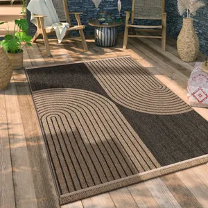 Comparateur de prix : Tapis Exterieur Terrasse Salon Cuisine Motif Boho Motif Fleuri Geometrique Anthracite, 240x340 cm - Paco Home